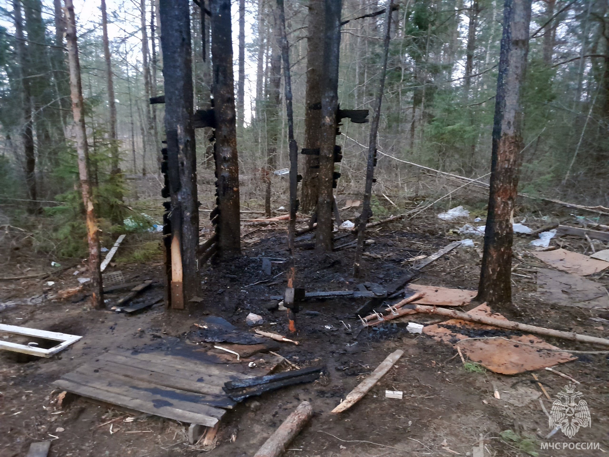 В Чагодощенском округе сгорел шалаш, построенный детьми